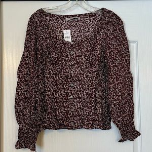 LOFT Floral Square Neck Blouse Size XS NWT